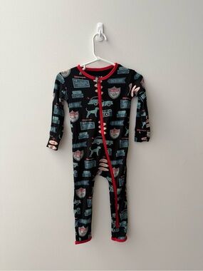 Kickee Pants Black Pajama One-Piece with Blue and Pink Prints